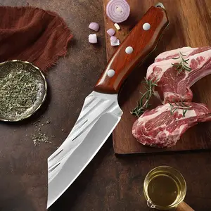 Professional cutting knife with sheath, stainless steel boning knife, fish knife, kitchen chef's knife, barbecue knife, solid wood handle, fixed blade suitable for kitchen camping barbecue cooking, holiday gift