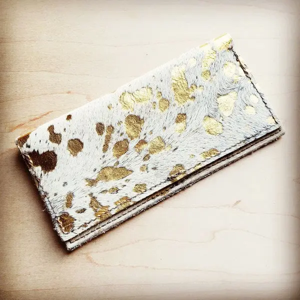 Hair-on-Hide Leather Wallet-Gold Metallic