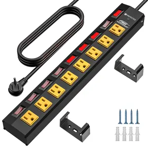 CRST 8-Outlet Wide Metal Surge Protector Power Strip - Individual Switches, 1200J, Wall Mount, 6ft Cord