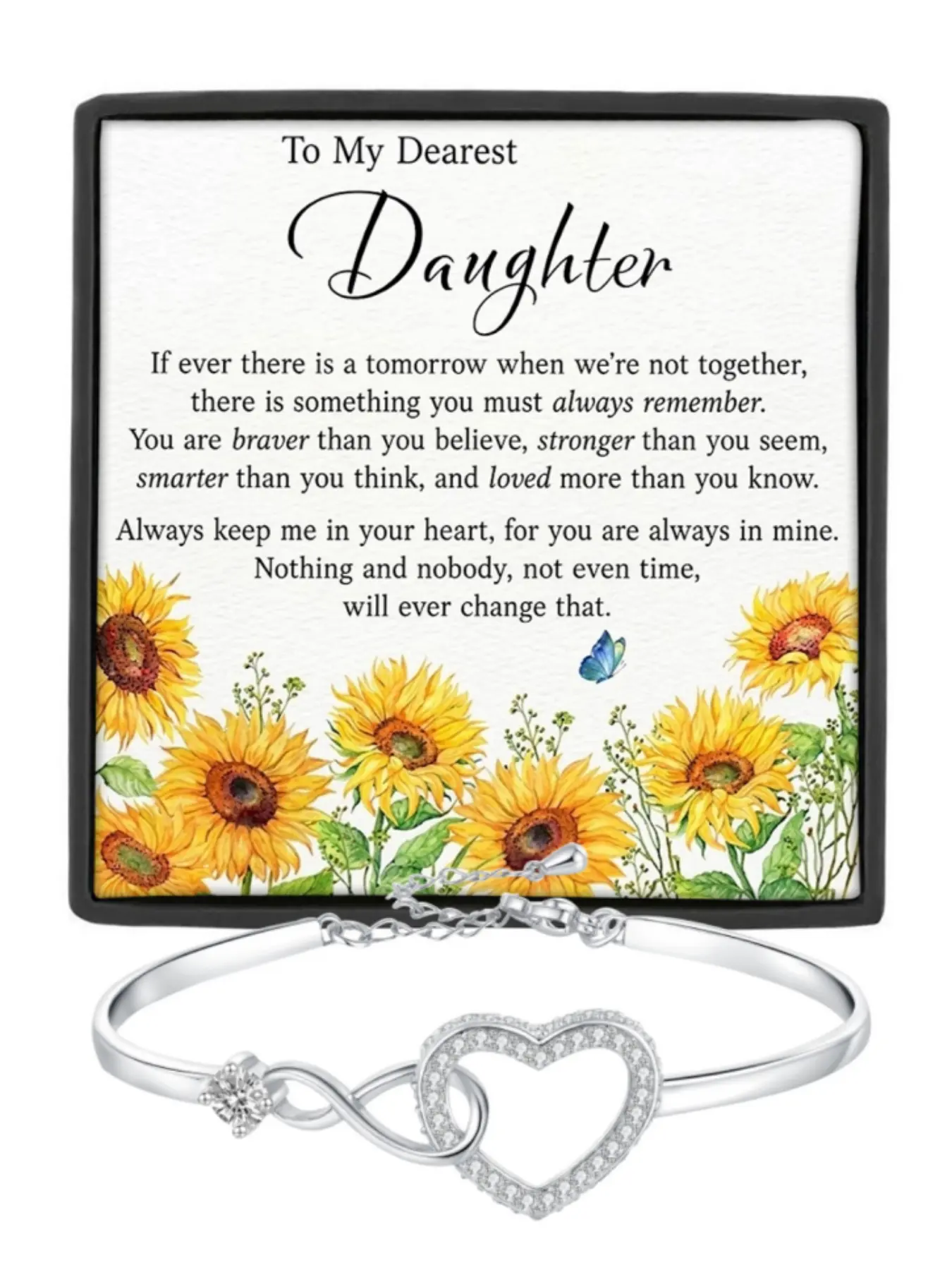 To My Dearest Daughter Infinity Heart CZ Elegant Bangle Bracelet Daughter Birthday Gift, Graduation Gift, Christmas Gift Inspirational Heart Shaped Bracelet