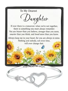 To My Dearest Daughter Infinity Heart CZ Elegant Bangle Bracelet Daughter Birthday Gift, Graduation Gift, Christmas Gift Inspirational Heart Shaped Bracelet