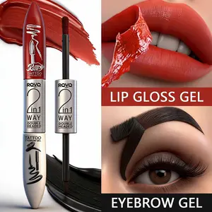 2-In-1 Double Headed Peel off Tattoo Lip Gloss & Eyebrow Gel, Long Lasting Waterproof Formula, 3 Shades for Natural Matte Lips & Defined Eyebrows, Cosmetic Makeup