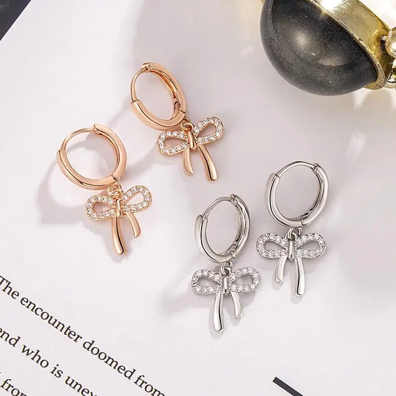 Red Rhinestone Bow Earrings for Women Dangling Sparkly Hot Pink Bow Earrings Dangle Coquette Earring Black Rhinestone Earring Christmas Jewelry Holiday Accessories