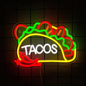 Tacos Shaped Neon Sign LED Neon Taco Signs for Mexican Food Restaurant Wall Decor Tacos Decorations for Taco Bar Party Kitchen Bedroom Wall Art Decor Signs USB Powered Easy Hanging