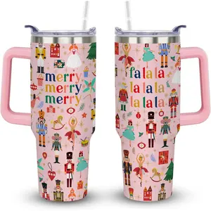 40 oz Christmas Nutcracker Tumbler With Handle, Ballet Gifts for Dancers, Insulated Cup With Lid and Straw for Women, Pink (Only One)