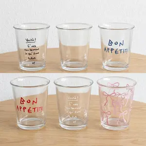 Flower & Bow Pattern Glass Cup, 6 Counts 11.8oz Reusable Glass Cup, Stylish Glass Cups, Drinking Cup for Milk, Coffee, Juice, Drinkware for Home Office Use, Drinking Glassware