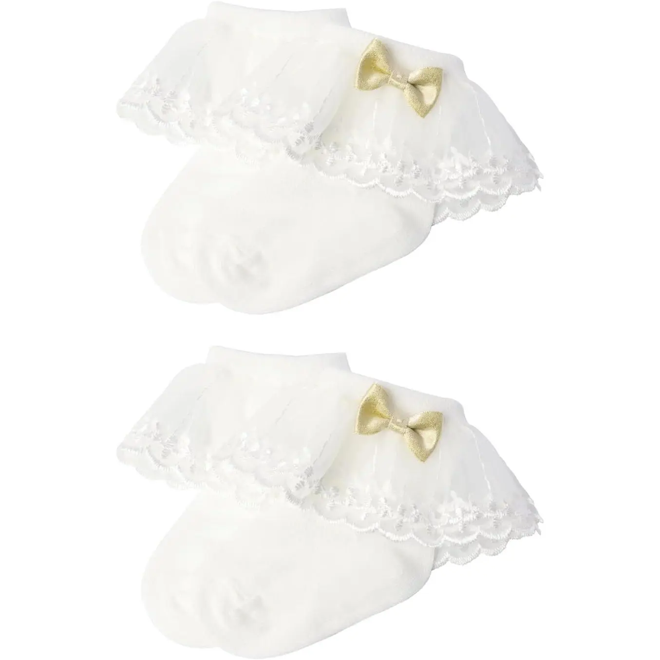 Baptism Socks for Baby Girls Eyelet Ruffle Frilly Lace Socks White Dress Socks for Newborn Infant Toddler Kids