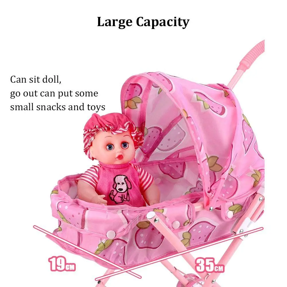 Dolls Pram Baby Stroller Play Game Kids House Accessories Furniture Toy Play Toy for Toddlers Little Girls Boys Children