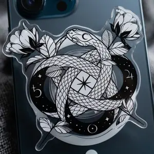 Black & White Snake MagSafe Phone Grip, Horror Aesthetic Magnetic Phone Holder, Kawaii Scary Fan Gift , Kindle Accessories sticky Baby mount Library Card Flower-Shaped Multi-Functional Stand Universal Car Double-Sided Octo Adjustable Portable Monitor