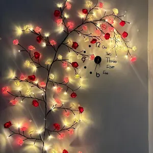 Rose Tree Branch Lights for Wall, 8 Modes Light Up Rose Artificial Rose Tree Light with Remote Control and Timer, Indoor LED Landscape Decoration