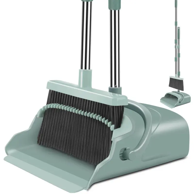 Upgraded Broom and Dustpan Set, Sturdy Stainless Steel Long Handle, Collapsible Large-Size Corrosive-Resistant Upright Set for Indoor, Garage Use