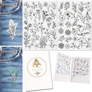 50 count Embroidery  Water Soluble Embroidery Stabilizers, Stick and  Embroidery Paper Wash  with Pre-Printed  Designs Stencils Transfers for Hand Sewing Lover Beginner