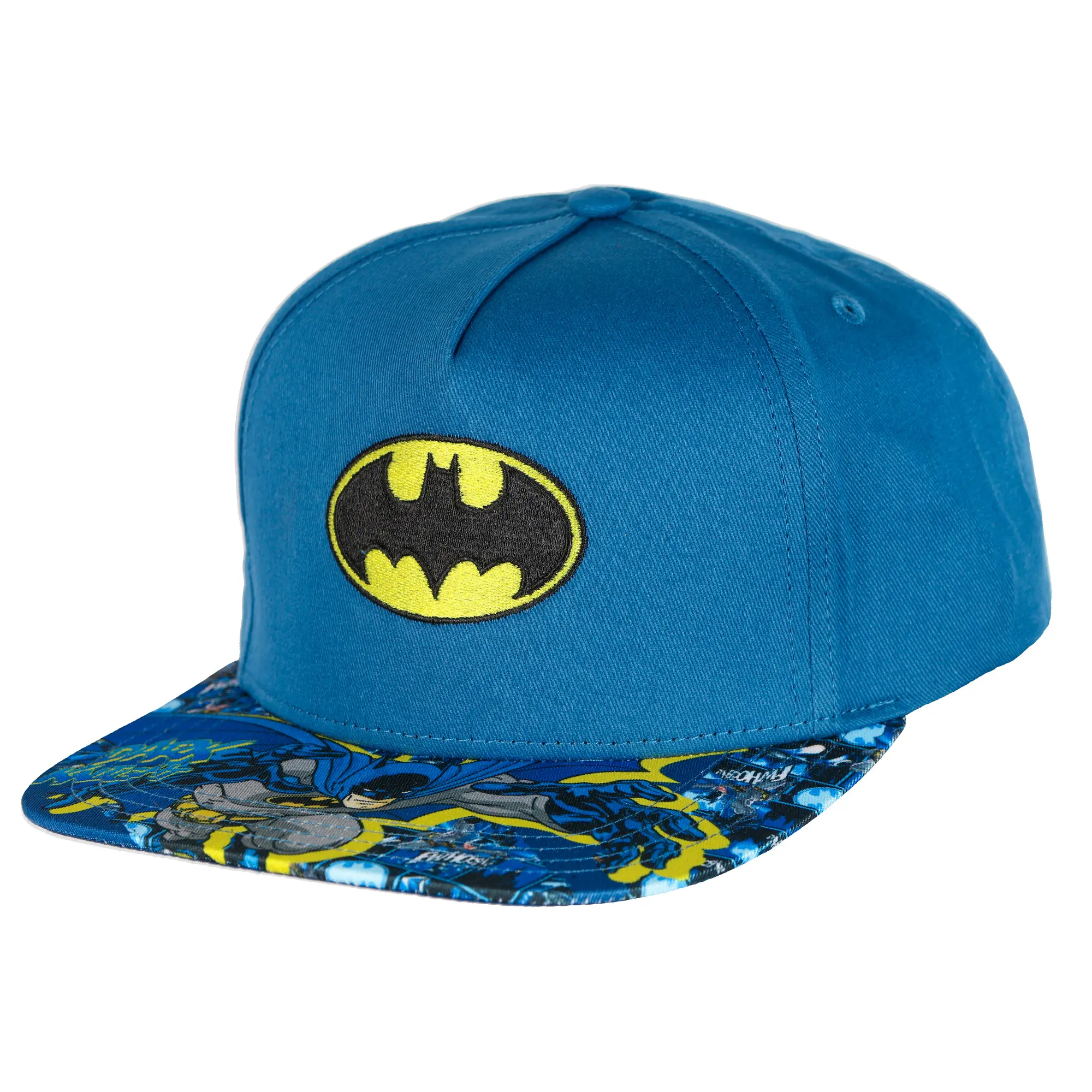 DC Comics Batman Boys' Flat-Brim Hat Sublimated Snapback Adjustable OSFM Kids Baseball Cap