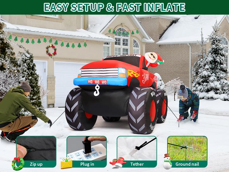 GOOSH 7.5 FT Santa Claus Inflatables with Merry Merry Merry Yards, Buildable Inflatable Snowman, Lights & Presents for Indoor Parties - Storage GOOSH 7.5 FT Santa Claus Inflatables with Merry Merry Merry Yards, Buildable Inflatable Snowman, Lights & Presents for Indoor Parties - Storage