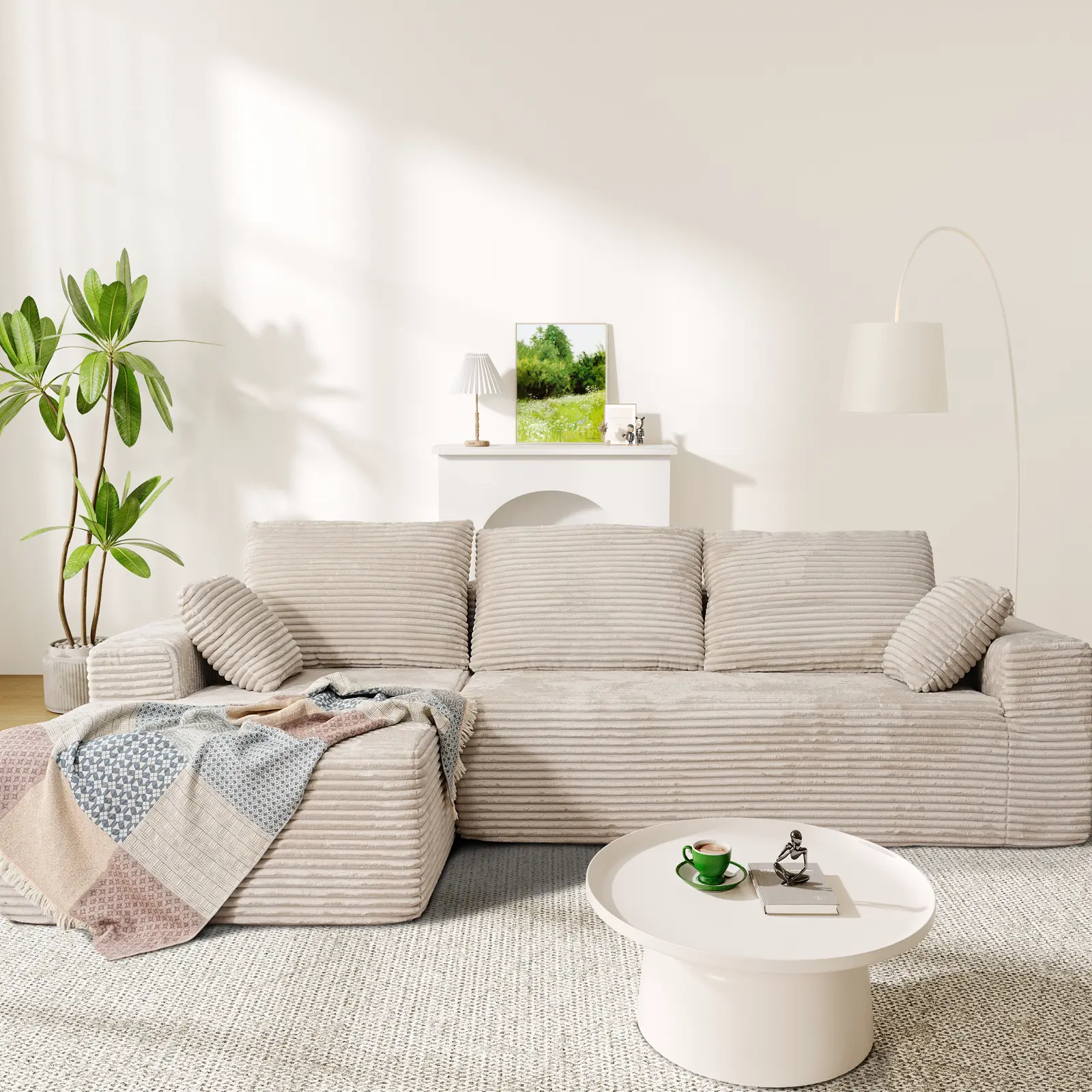 Beige-106.3" L Shape with Left Facing Chaise