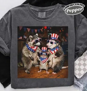 Comfort Colors Funny 4th of July Shirt, Raccoon Opossum Rat 4th of July, Patriotic USA Meme Shirt, America 250 Tee, Vintage Animal Meme Tee