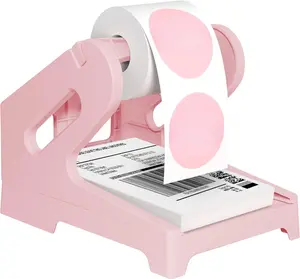 Thermal Shipping Label Holder for Rolls & Fan-Fold, Fragile Stickers for Shipping, Label Stand Desktop Printer Holder-Home Office Accessory Sticker Dispenser for Holographic (Pink)