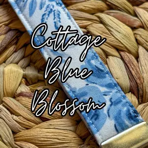 Cottage Blue Blossoms - Fabric Wristlet Keychain