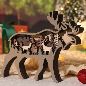 Drawelry 3D Wood Carving Animals Lamp Home Decorative, Cute Bear Family Elephant Presents Ideas Christmas Living Room Office Decor Warm LED Night Lights Gift for Friend Daughter Son Mom Dad