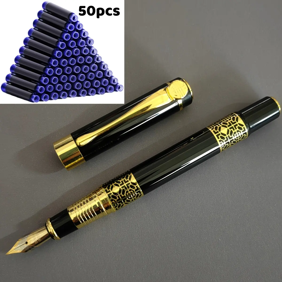 1 pc black ballpoint pen + 50 pcs blue ink cartrid