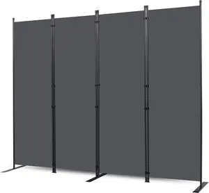 Modern 4-Panel Folding Wall Divider - 6 Ft Portable Room Separator with Wider Support, 88" W x 71" H, Grey