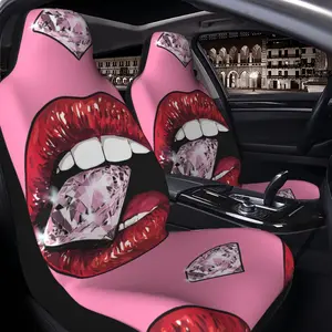 2 Pink Diamond Lip Print Car Seat Cover - Charming ice silk fabric, hand wash or dry clean, fits front seats, protects and enhances your vehicle's interior style
