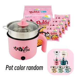 Samyang Korea Buldak Noodles Carbonara Stir-Fried Ramen 5 Packs* 4.58oz with Cooking Pot （Random color）Instant Ramen Noodles Food Korean Flavor