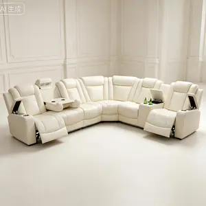 Off-white Breathing Leather 3-Piece Recliner Sofa Set, upgraded air-permeable leather upholstery, waterproof stain-resistant & easy wipe clean, ergonomic adjustable backrest for sitting & lying, fine stitching craft, perfect for daily family relaxation
