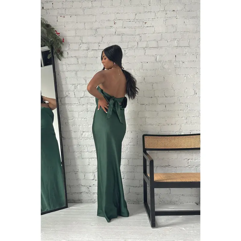 slim fit dress slacks NOVA Wrap Spaghetti Straps Bridesmaids Maxi Dress with Side Split main image 0