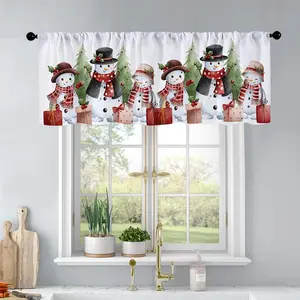 1pc Christmas and New Year printed kitchen curtains Watercolor Illustration Snowman with Chr curtains valance window treatment living room bedroom home decor 54 x 18 inch