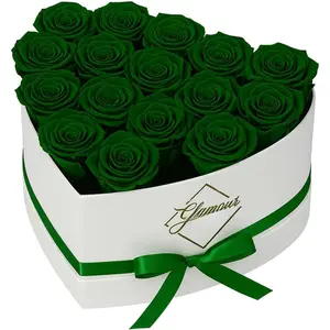 Preserved Roses in a Box - Gifts for Her, Wife & Mom, Rose  Forever Decor for Birthday , Get Well Flower Bouquet Cased in White Box with Cover - Green - 16 (Color-Treated)