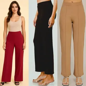 Tinas Fashion Nancy  Pants - Women's Comfortable Stretchy Pleated Dress Bottoms with Elastic Waistband in Red