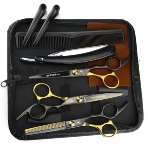 8pcs 6.0 Inch Hair Cutting Scissors Set with Comb and Razor, Hair Cutting Kits, Ergonomic Right-Hand Design, Professional Barber Tools, Barber Supplies, Barber Equipment