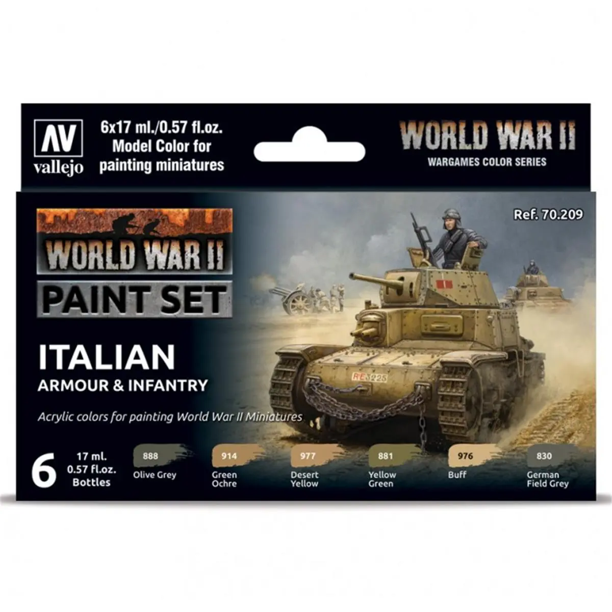 Vallejo VJP70209 WWII Italian Armour & Infantry Acrylic Paint Set - 17ml Historical Accurate WWII Colors, Buff Acrylics, Adult Paint Supplies for Miniature Painting, Art Craft Supplies
