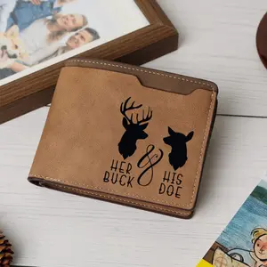 Her Buck & His Doe Camo Deer Leather Wallet,  Hunting Style Outdoor Wallet for Men,Hunting Camo Deer Wallet,  Rugged Outdoor Style Men’s Wallet
