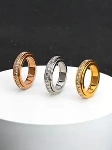 Anxiety Relief Rotating Openwork Ring, Stress Reduction Artificial Zircon Wedding Promise Ring, Lucky Comfortable Wear, Size 6-11