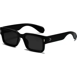 Square Frame Sunglasses for Women Men Trendy Chunky Rectangle Sun Glasses Black Shades UV400 Protection