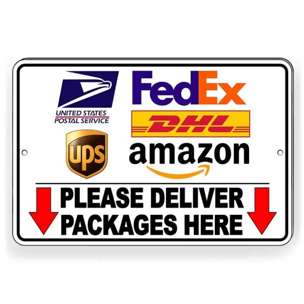 Aluminum Parcel Delivery Sign with Down Arrows for Secure Package Drop Off Point and Mailbox Metal Signs