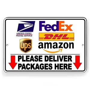 Aluminum Parcel Delivery Sign with Down Arrows for Secure Package Drop Off Point and Mailbox