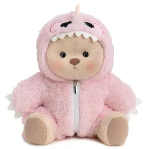 Getahug Dinosaur Teddy Bear | 5 Moveable Joints, Changeable Outfit Teddy Bear Set, Furry Pink and Green Dino Teddy Bear, Soft Stuffed Animal Plush Unique Gift for Dino Lovers Collectors, Cozy vibes Little Gifts for Girls Plushies