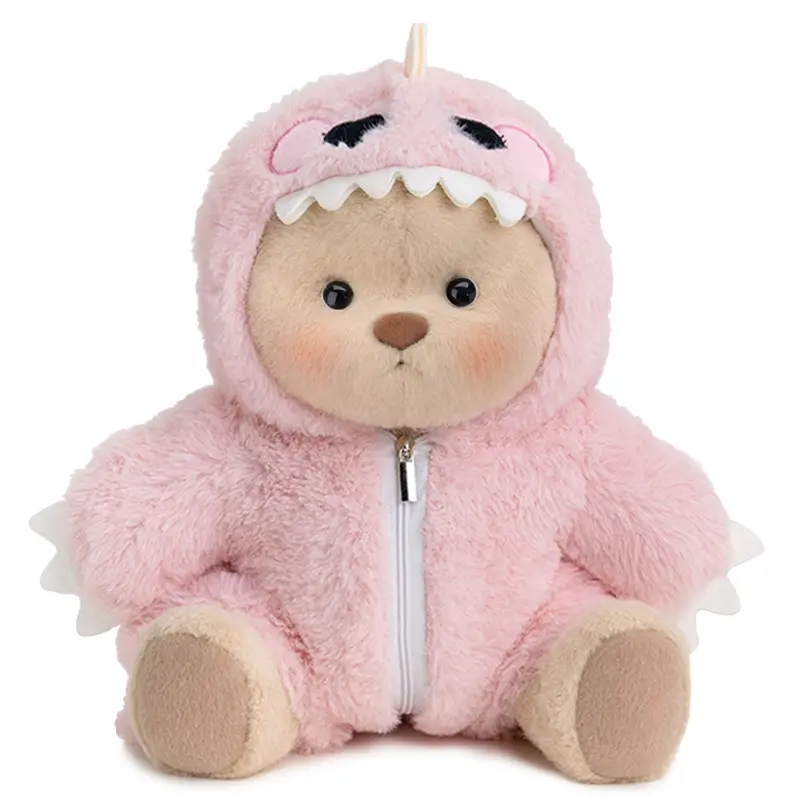 GETAHUG White Mink Hat Brown Overalls Bear Handmade Jointed Teddy