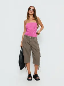 Women's Cypressa Crochet Strapless Top Berry Pink - Lightweight Floral Detail & Elastic Waistband for Comfort - Fabric