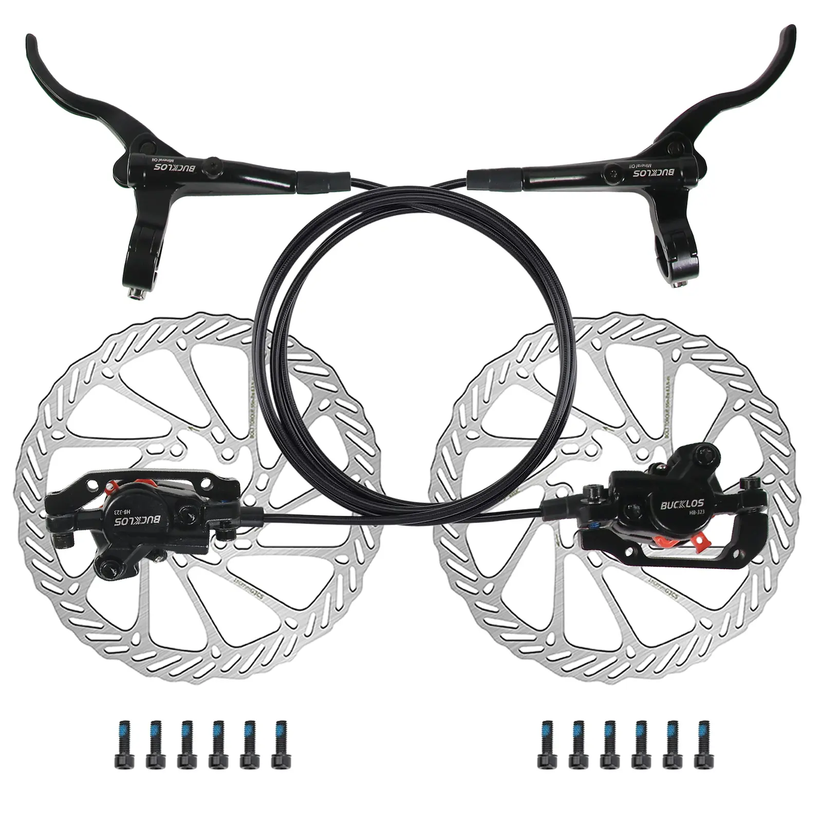BUCKLOS Mountain Bike Disc Brake kit, MTB Mechanical Line Pulling Disc Brakes Caliper with Aluminum Alloy Levers /160mm Rotor,/is/PM Universal Adapter for Ebike/Folding Bike/Scooter/Fat Bike rear