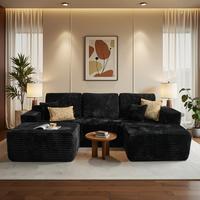 106" Black U Shaped with Ottoman, Right Chaise
