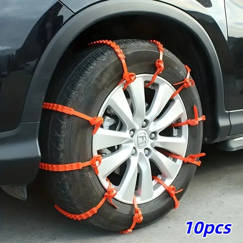 10-Piece Car Anti-Slip Chains, Winter Snow Ice Tire Chains, Rolling Belt, Universal Fit for Suvs, Cars, Motorcycles, Car Accessories