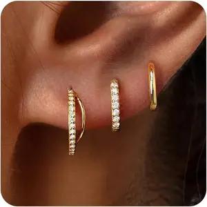 Small Sterling Silver Huggie Hoop Earrings Set for Women Hypoallergenic 14K Gold Plated Hoops Stacks for Multiple Piercings Dainty Cute Mini Lightweight Cartilage Studs Trendy Jewelry Gift