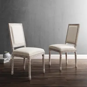 Modway Court Dining Side Chair Upholstered Fabric Set of 2 in Beige