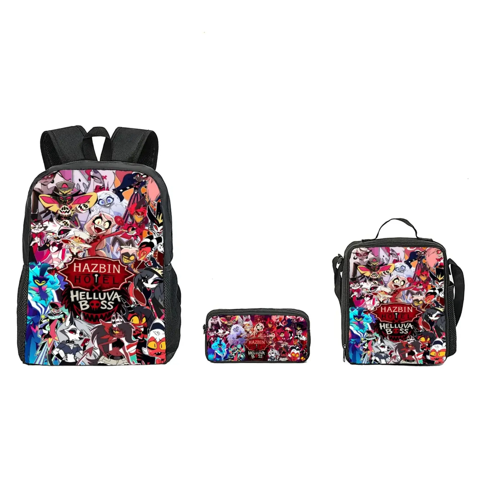 Hazbin Hotel 3pcs Set Cute Daypacks - Kawaii Backpack with Anime Artwork, Lunch Box, Pencil Case, Adjustable Straps, Large Capacity Functional Bag for Teens (Luggage & Backpacks) Back to School Gift, Trendy Backpack, Back To School Haul