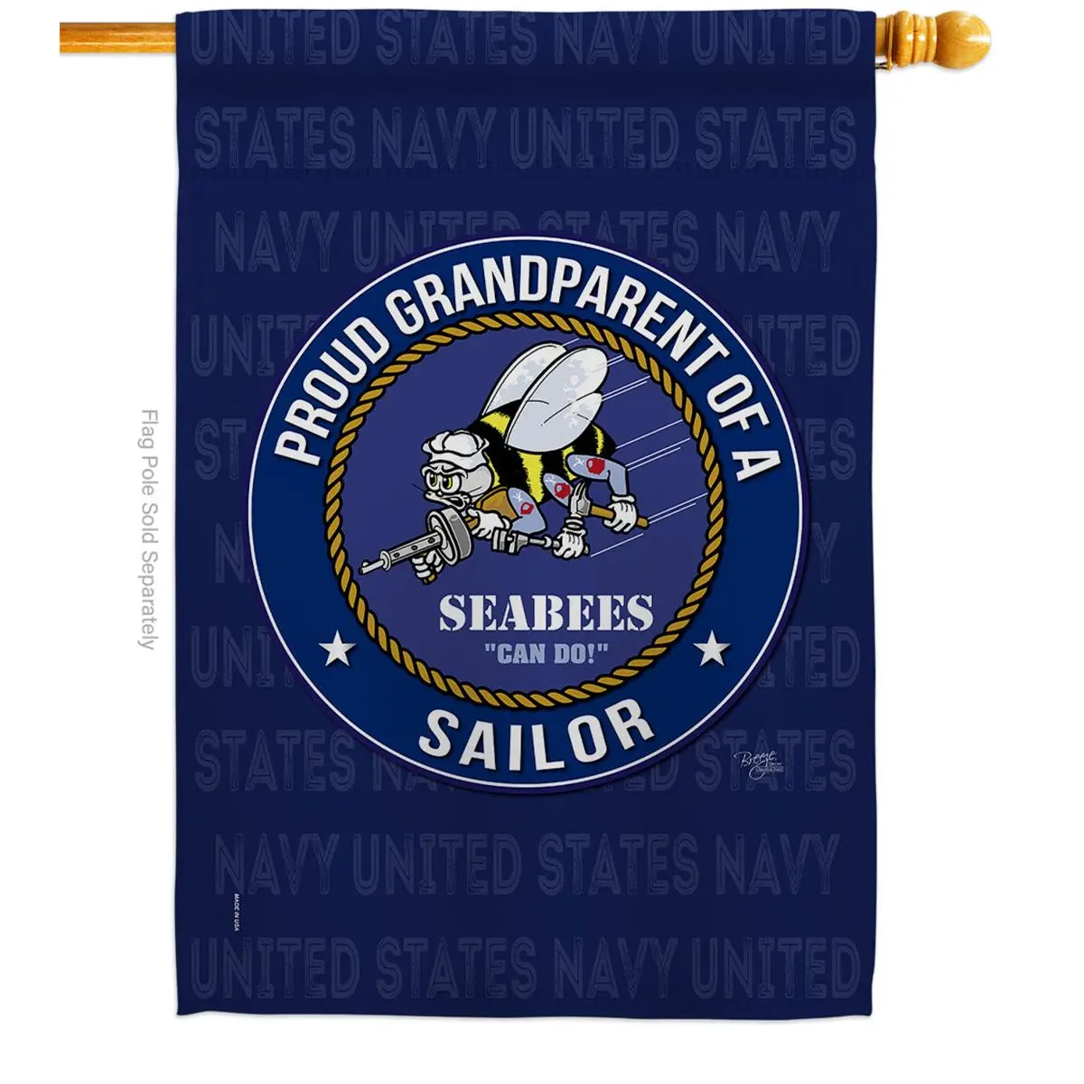 Breeze Decor H108557-BO Military Seabees Proud Grandparent Sailor Decorative House Flag, 28x40" 0.5 lbs Double-Sided Vertical Outdoor Weatherproof Fade-Resistant Soft Porch Decor, Navy Armed Forces Garden Gift (Home Improvement Supplies)