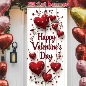 1pc, Valentine's Day red heart-shaped door curtain, made of polyester fabric, Decorative Banner, suitable for decoration of entrances, rooms, and garden walls, suitable for parties, anniversaries, weddings, Valentine's Day, and holiday home decor